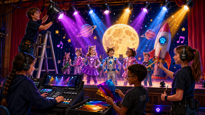 A cosmic kids show rehearsal
