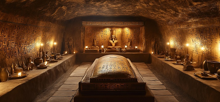ancient Egyptian tomb with sarcophagus