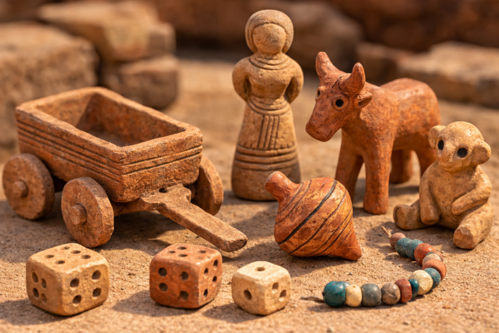 Archaeologists have found toys such as carts, figurines, spinning tops, and dice made by Indus Valley craftspeople.