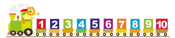 math train for children with lion and numbers 1-10