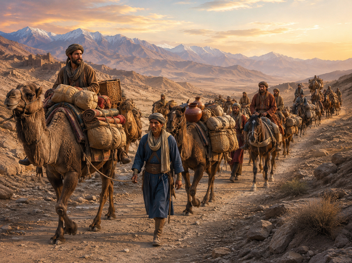 Desert caravan on an ancient trade route