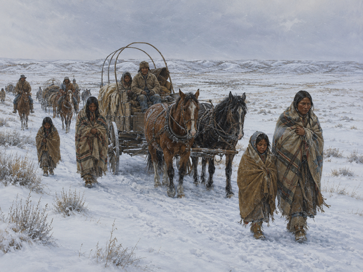 Winter migration across a snowy plain
