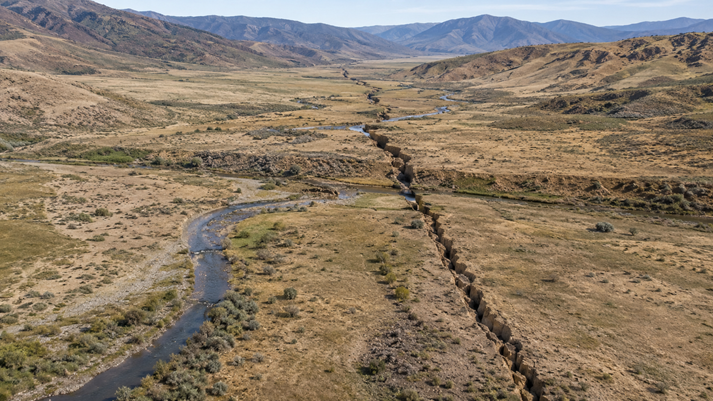 Geological fault in rugged valley