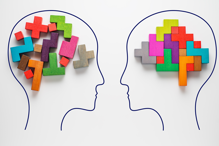 The concept of rational and irrational thinking of two people.