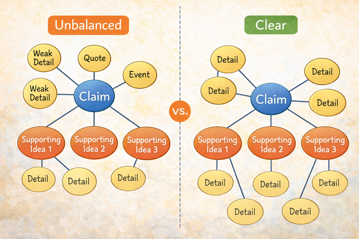 A side-by-side comparison of an unbalanced cluster map vs. a clear, evenly structured one.