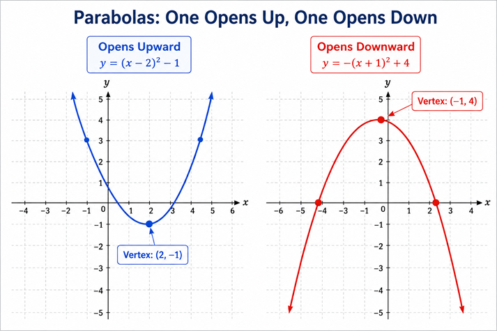 Parabolas: Upward vs Downward Comparison