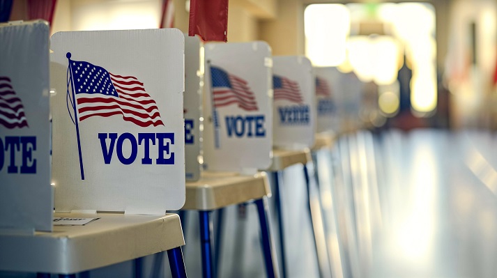 voting booths Line of voting privacy booths at an empty polling station