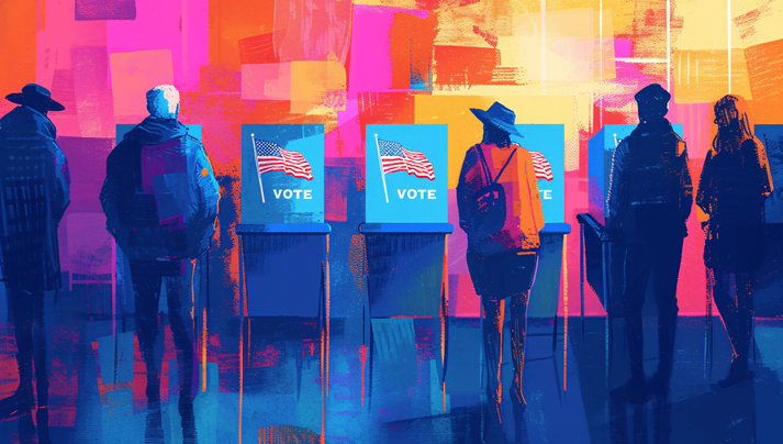 Voting at a ballot box during the American election concept illustration, democracy