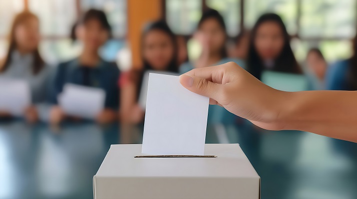 Students vote within the school using ballot papers to vote