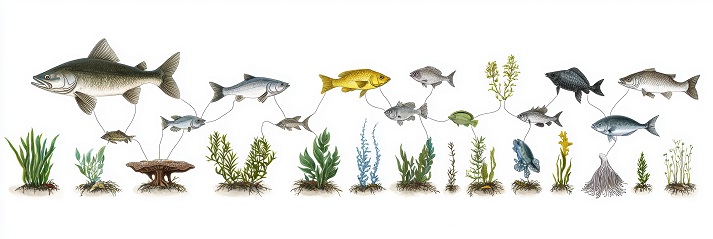 fish food web with various aquatic species