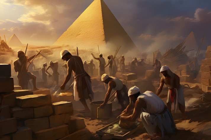 Ancient Egyptian workers building the pyramids