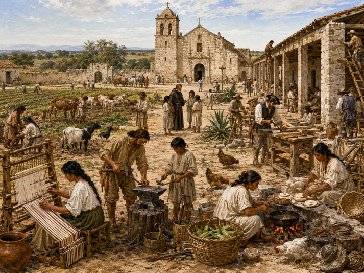 Colonial mission village in action
