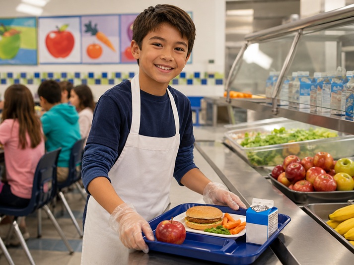 Bright lunch line service at school