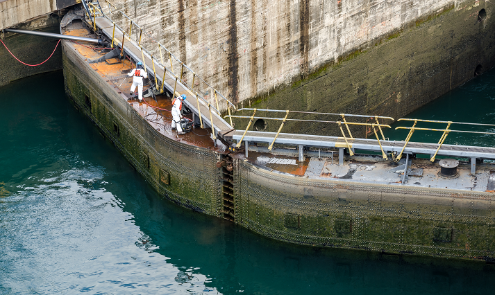 the Gatun locks at Panama Canal on the Atlantic side