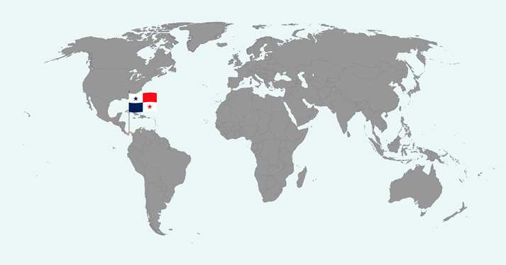 Pin map with Panama flag on world map.