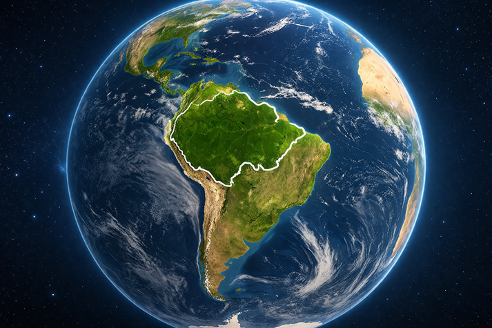 Earth with Amazon rainforest highlighted